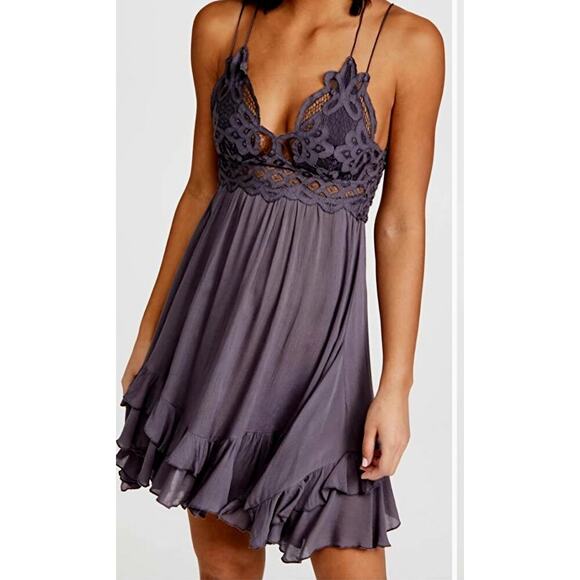 Free People S FP purple lace Adella Frilled Chemise Sexy. Flowy Flared. Delicate - Picture 1 of 14